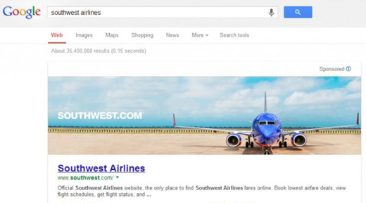 Google is now testing large advertising banners with selected companies in the U.S. , including Southwest Airlines. 