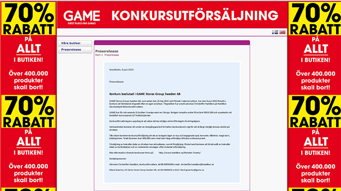 Games site with notice of konkursutf & # xF6; r & # XE4; SALES
