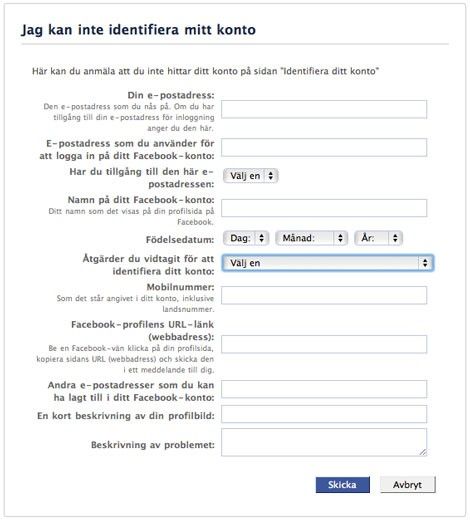 Facebook - Jag kan inte identifiera mitt konto