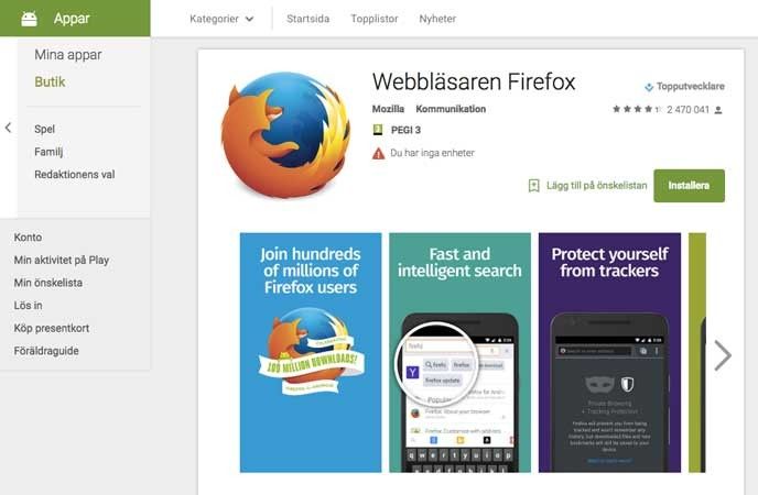 Skärmdump Firefox google play