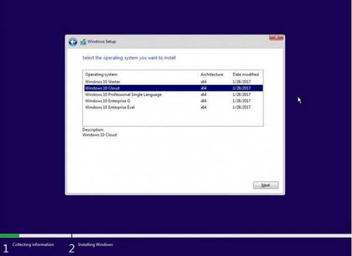 Windows 10 Cloud felmeddelande