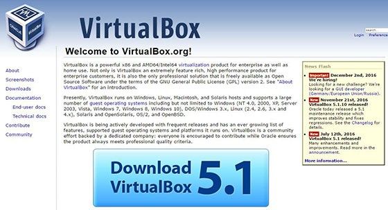 Virtual Box hemsida