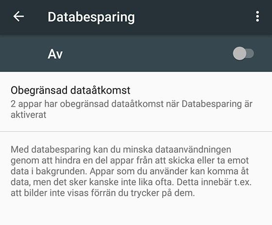 Databesparing Android