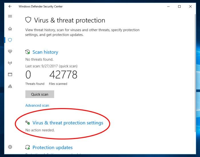 Virus & Threat Protection Settings
