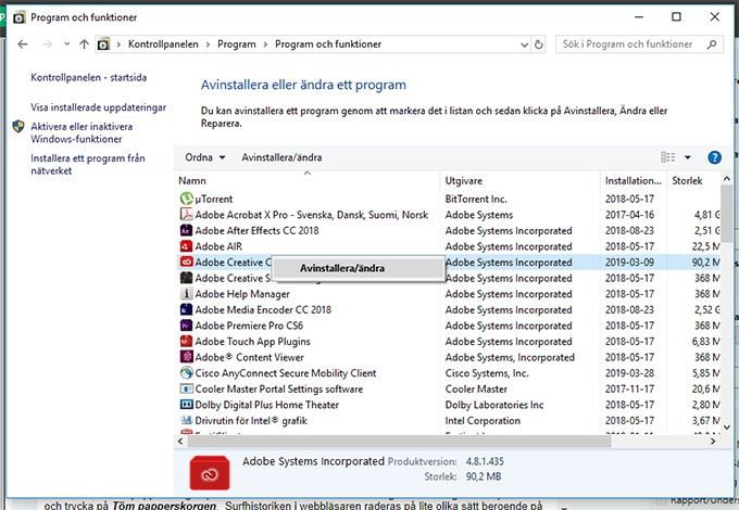Avinstallera program Windows