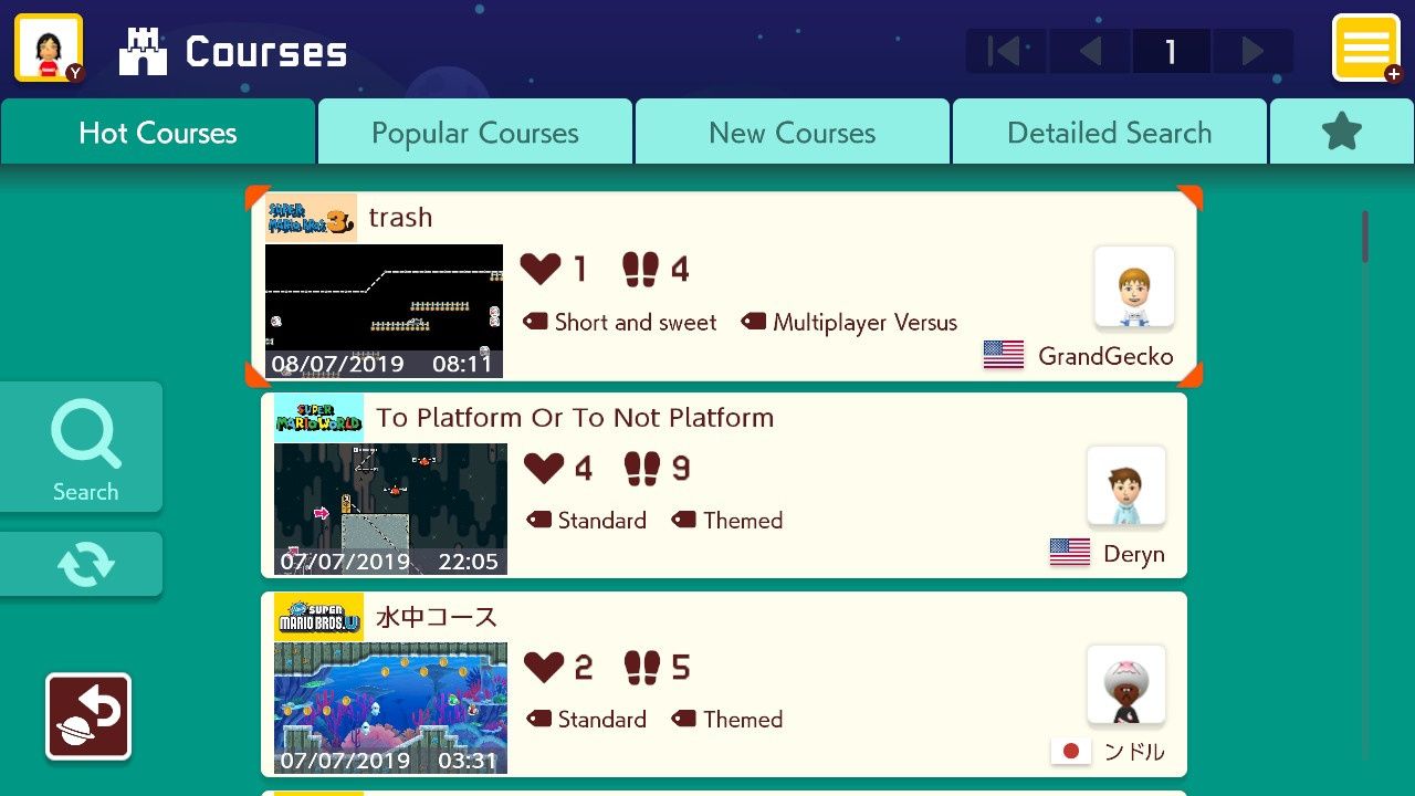 Choosing level online in Mario Maker 2