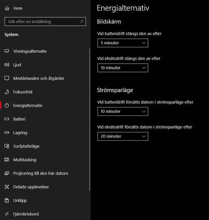 Windows 10 energialternativ