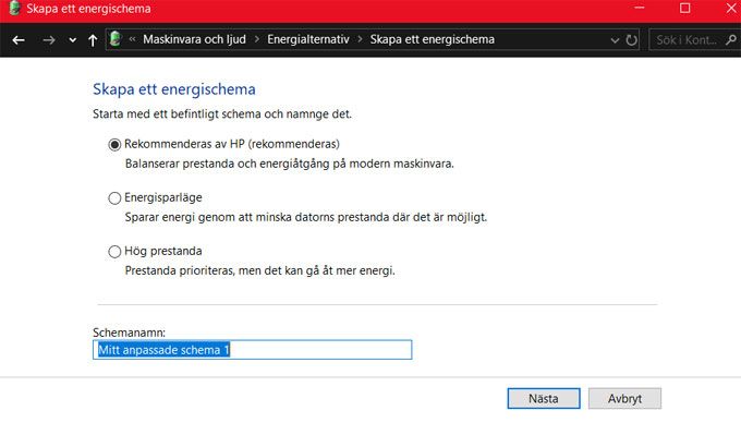  Windows 10 anpassat energischema