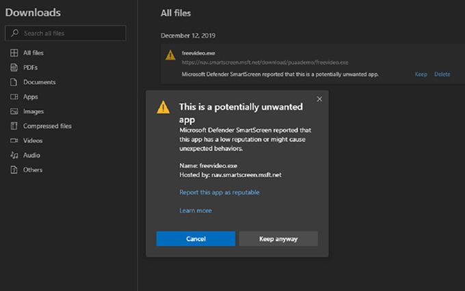 Microsoft Edge blockerar oönskade appar