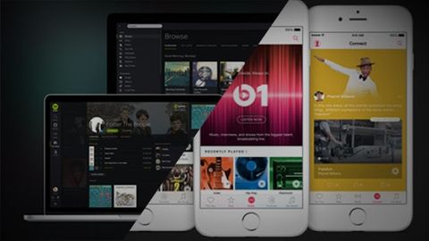 Spotify och Aplle Music på skärmar