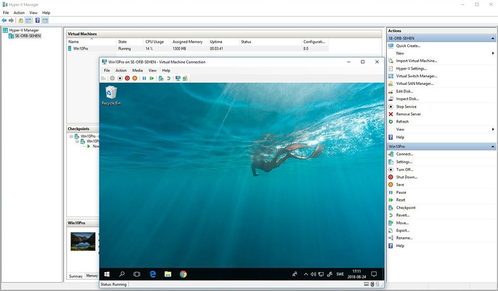 Skärmbild: Hyper-V i Windows 10.