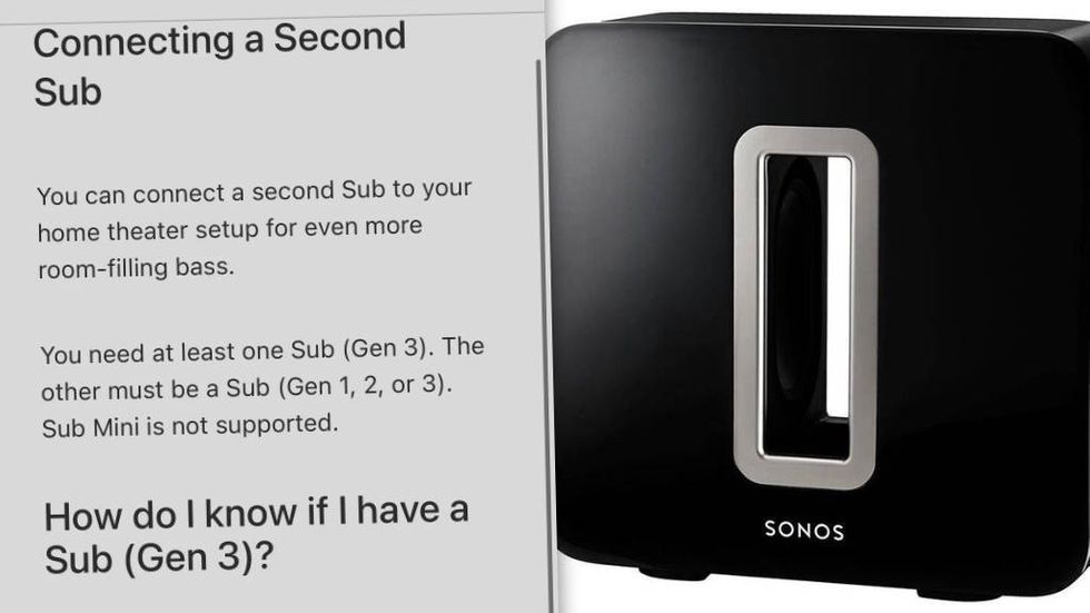 Sonos Sub och skärmdump med referens till Sub Mini