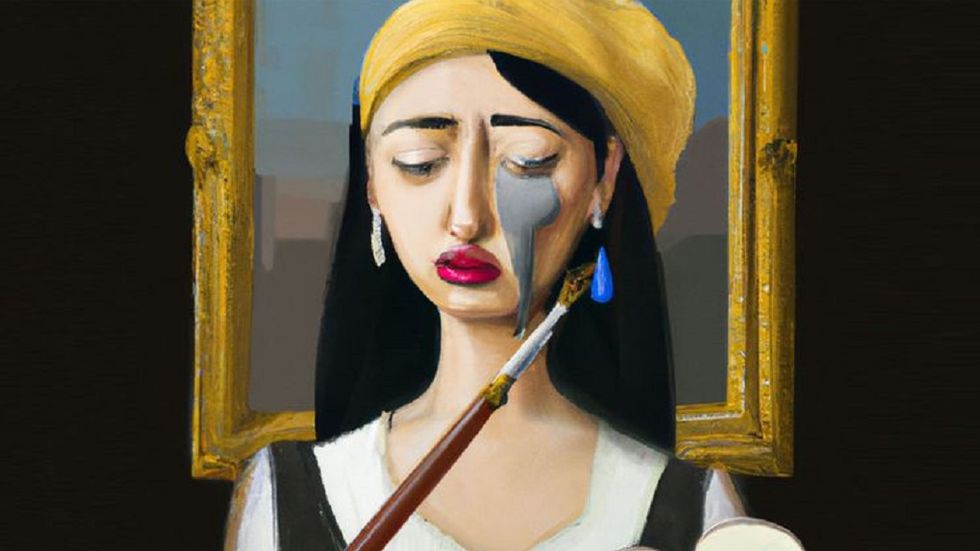 Ai-genererad bild utifrån texten; \"Painting of a sad painter Dall-E 2\".