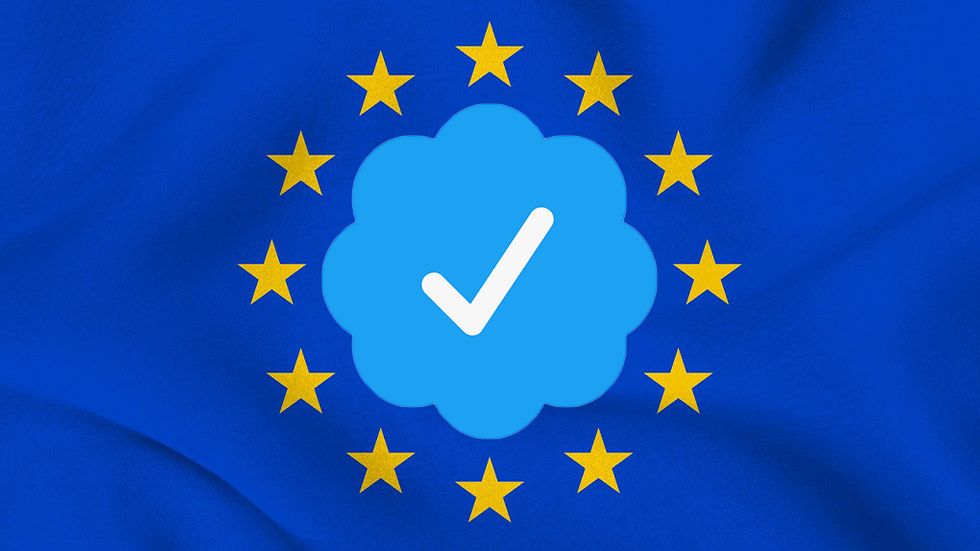 Blå Twitterbock över EU flagga
